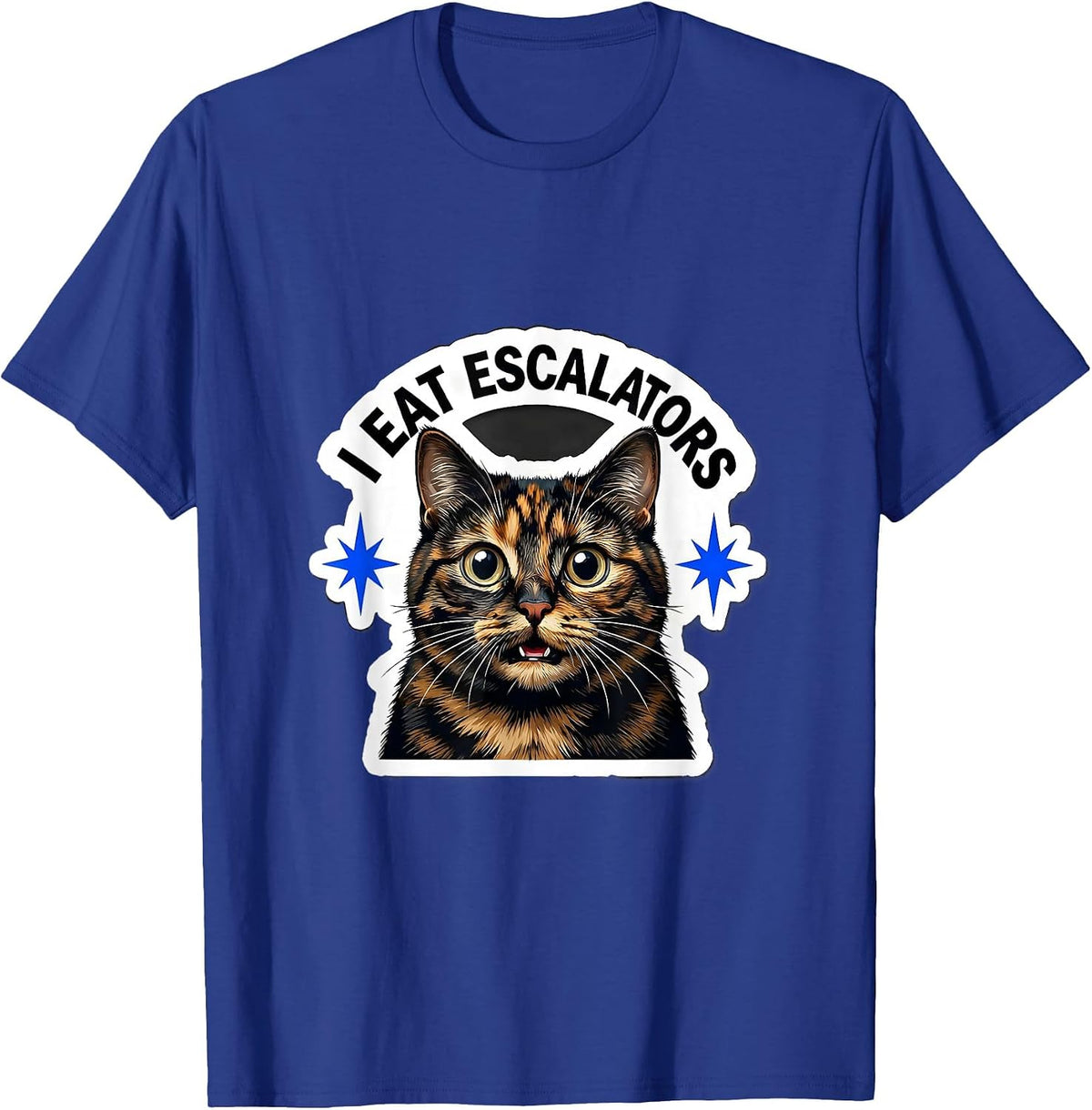 Men's I Eat Escalators Funny Cat Meme Bootleg Graphic T-Shirt - Royal Blue