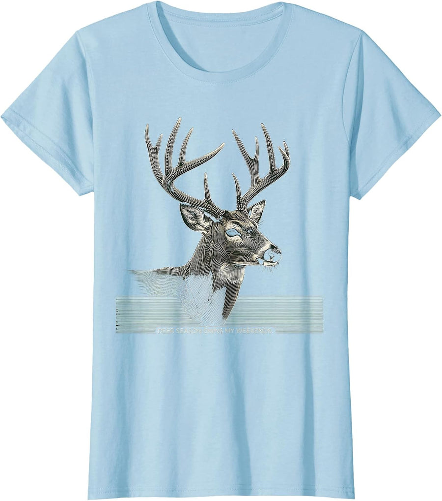Women's Deer Season Owns My Weekends Funny Hunter Dad Gift T-Shirt - Baby Blue