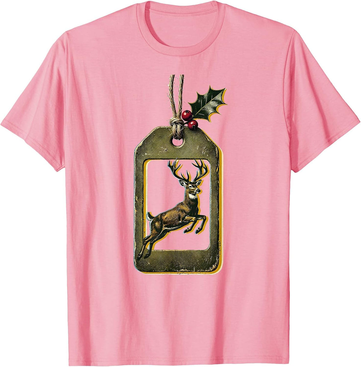 Men's Weathered Hunting Tag Buck Ornament Deer Hunter Christmas T-Shirt - Pink