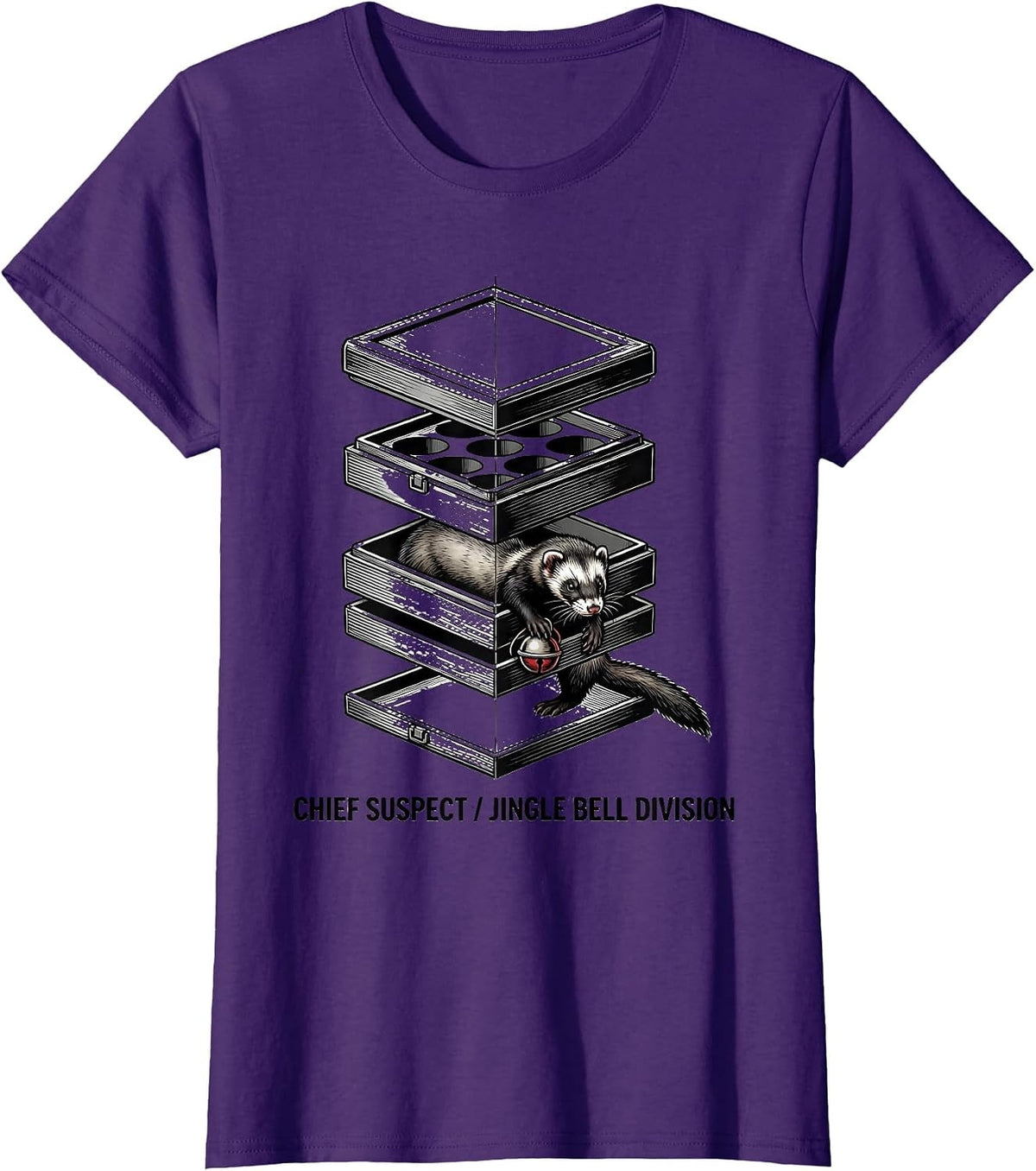 Women's Chief Suspect Jingle Bell Division Funny Ferret Lover Gift T-Shirt - Purple