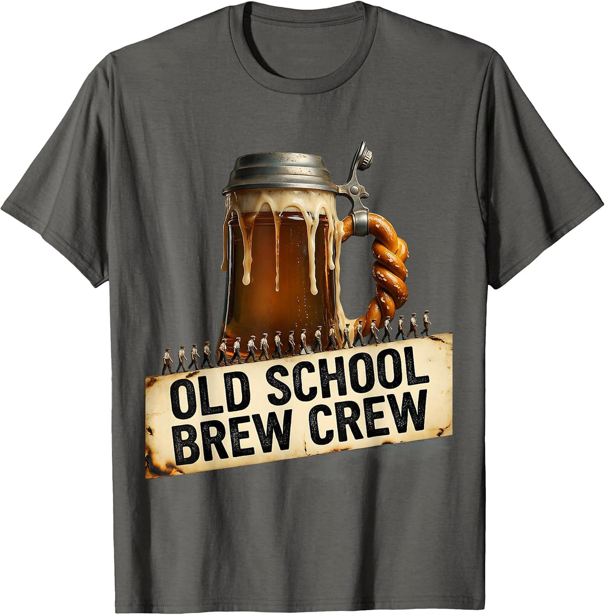 Old School Brew Crew Vintage Beer Design T-Shirt - Asphalt Grey