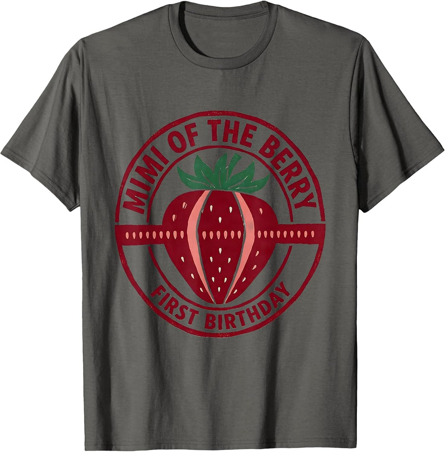 Mimi Of The Berry First Birthday Family Matching Strawberry T-Shirt - Asphalt Grey