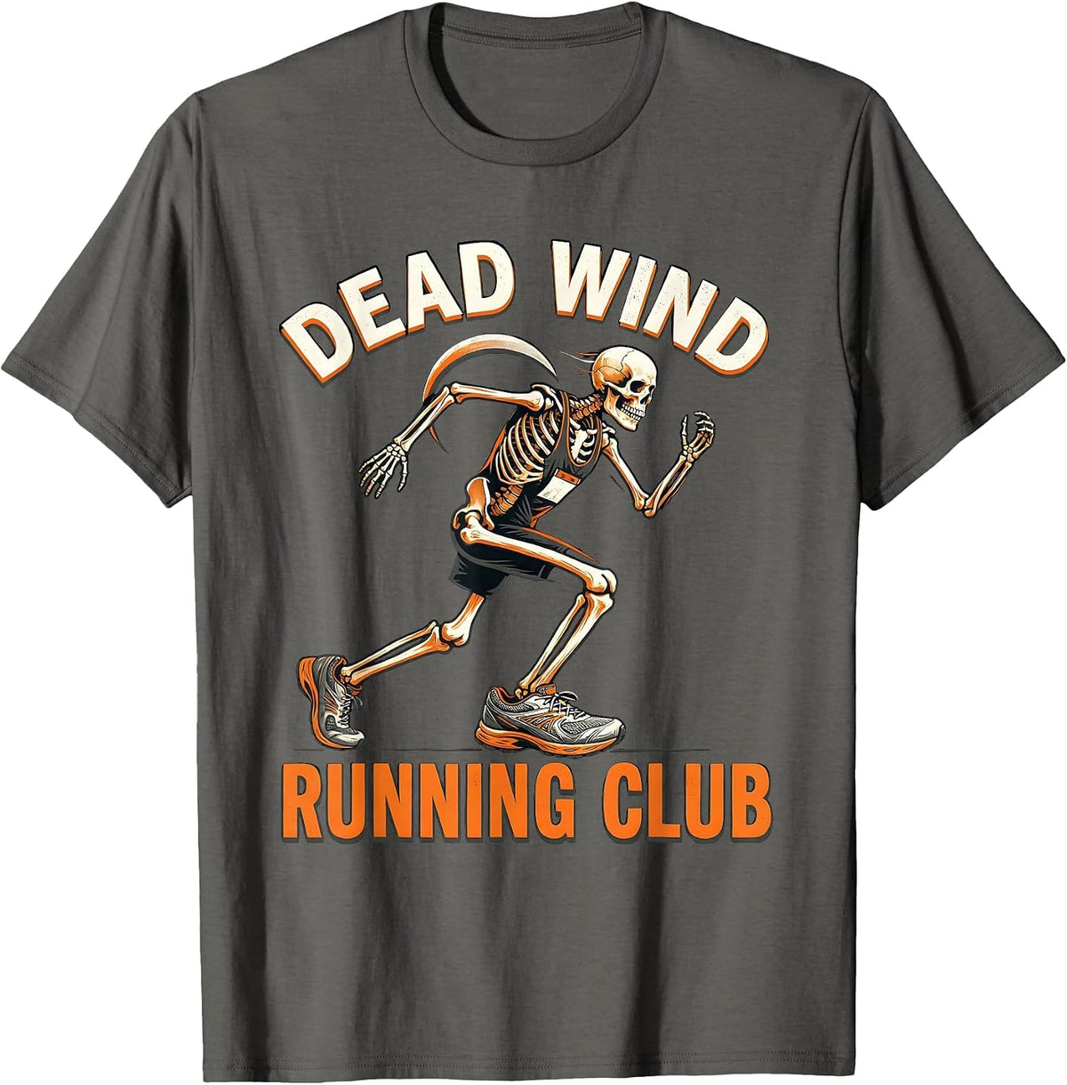 Dead Wind Running Club Funny Halloween Skeleton Runner T-Shirt - Asphalt Grey