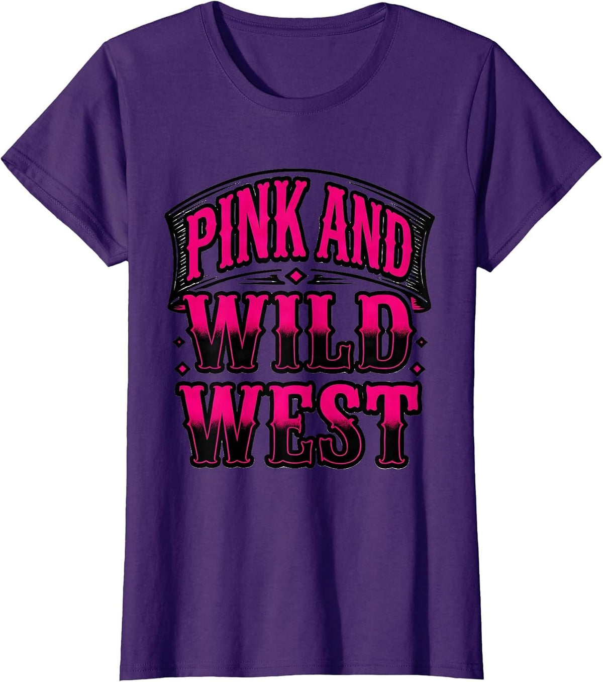 Women's Pink and Wild West Cowgirl Graphic Design T-Shirt - Purple