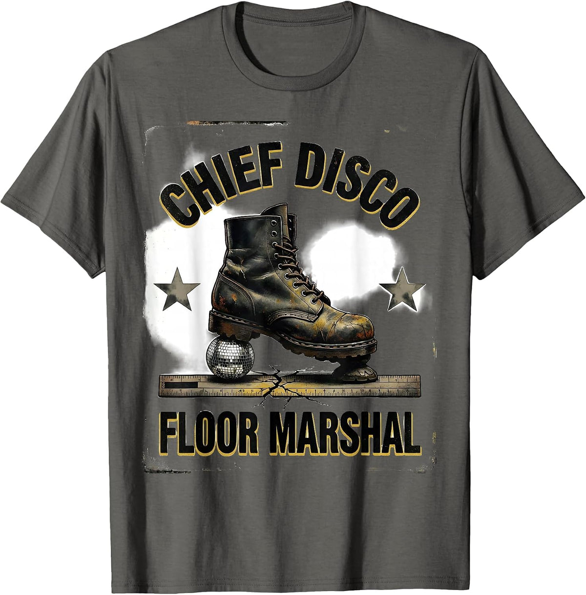 Men's Chief Disco Floor Marshal Distressed 70s Disco Party Humor T-Shirt - Asphalt Grey