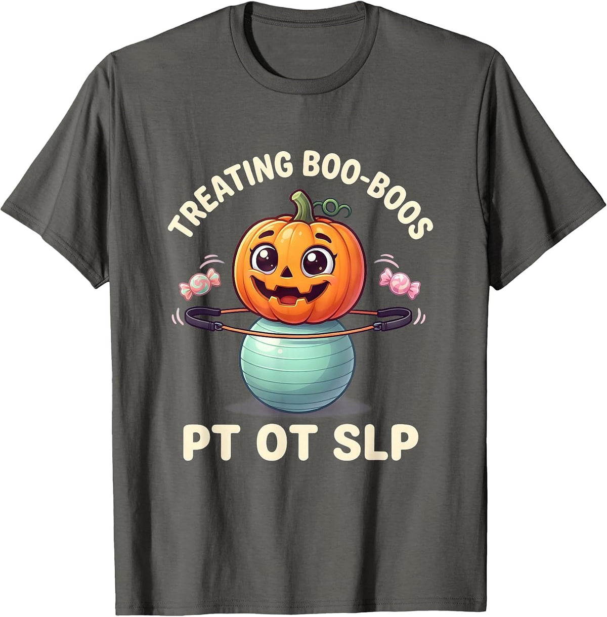 Treating Boo-Boos PT OT SLP Cute Kawaii Halloween Therapy T-Shirt - Asphalt Grey
