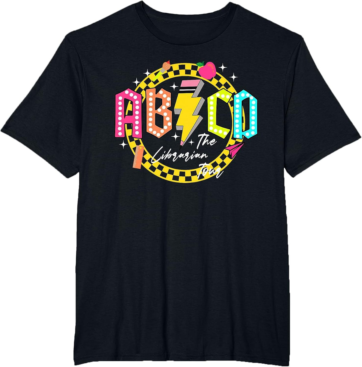 Funny Rock Librarian Tour Back to School ABCD Teacher Tour T-Shirt - Black