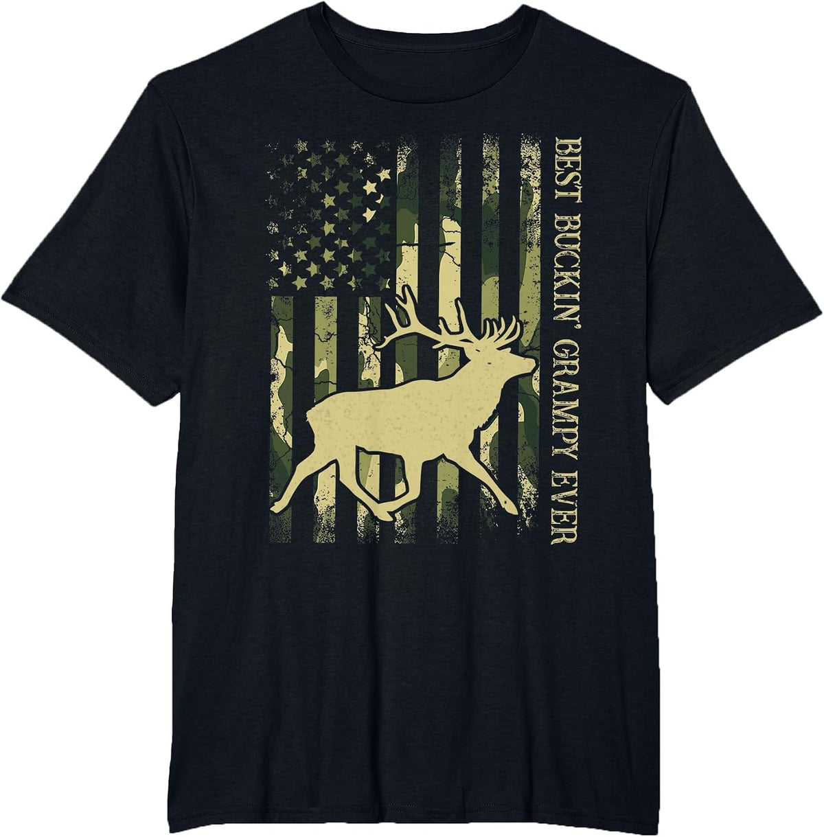 Best Buckin' Grampy Ever Camo American Flag Deer Hunting T-Shirt - Black