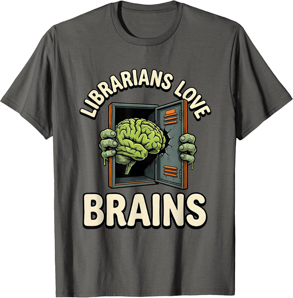 Librarians Love Brains Horror Zombie Teacher Halloween T-Shirt - Asphalt Grey