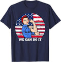 Feminist Rosie The Riveter Patriotic USA Flag 4th of July T-Shirt - Navy Blue