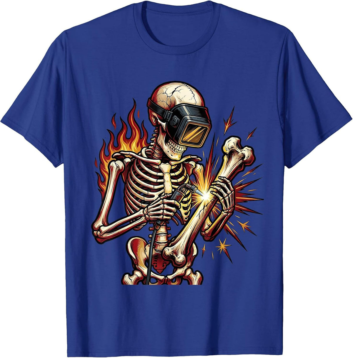 Skeleton Welder Welding Iron Bones Graphic T-Shirt - Royal Blue
