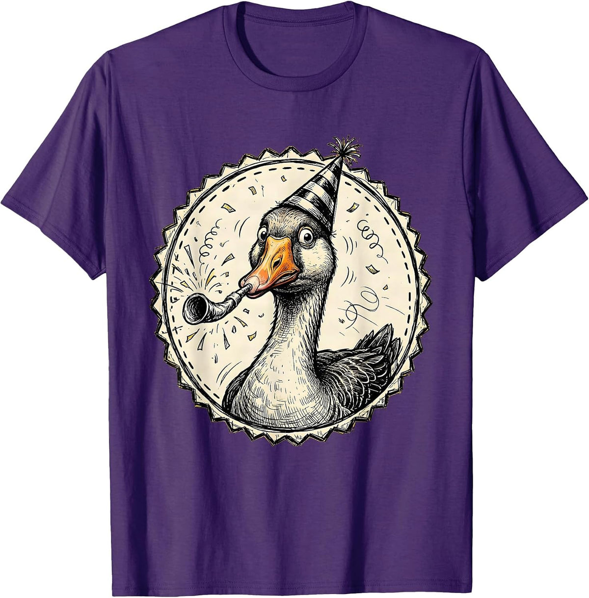 Silly Goose Party Hat Noisemaker Celebration T-Shirt - Purple