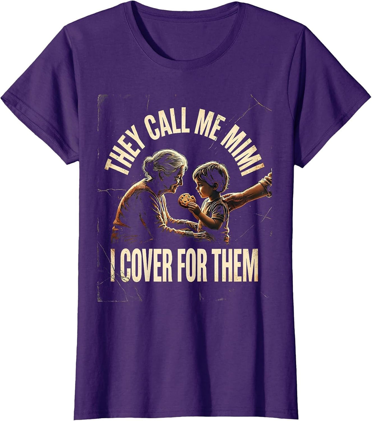 Women's They Call Me Mimi I Cover For Them Distressed Grandparent T-Shirt - Purple