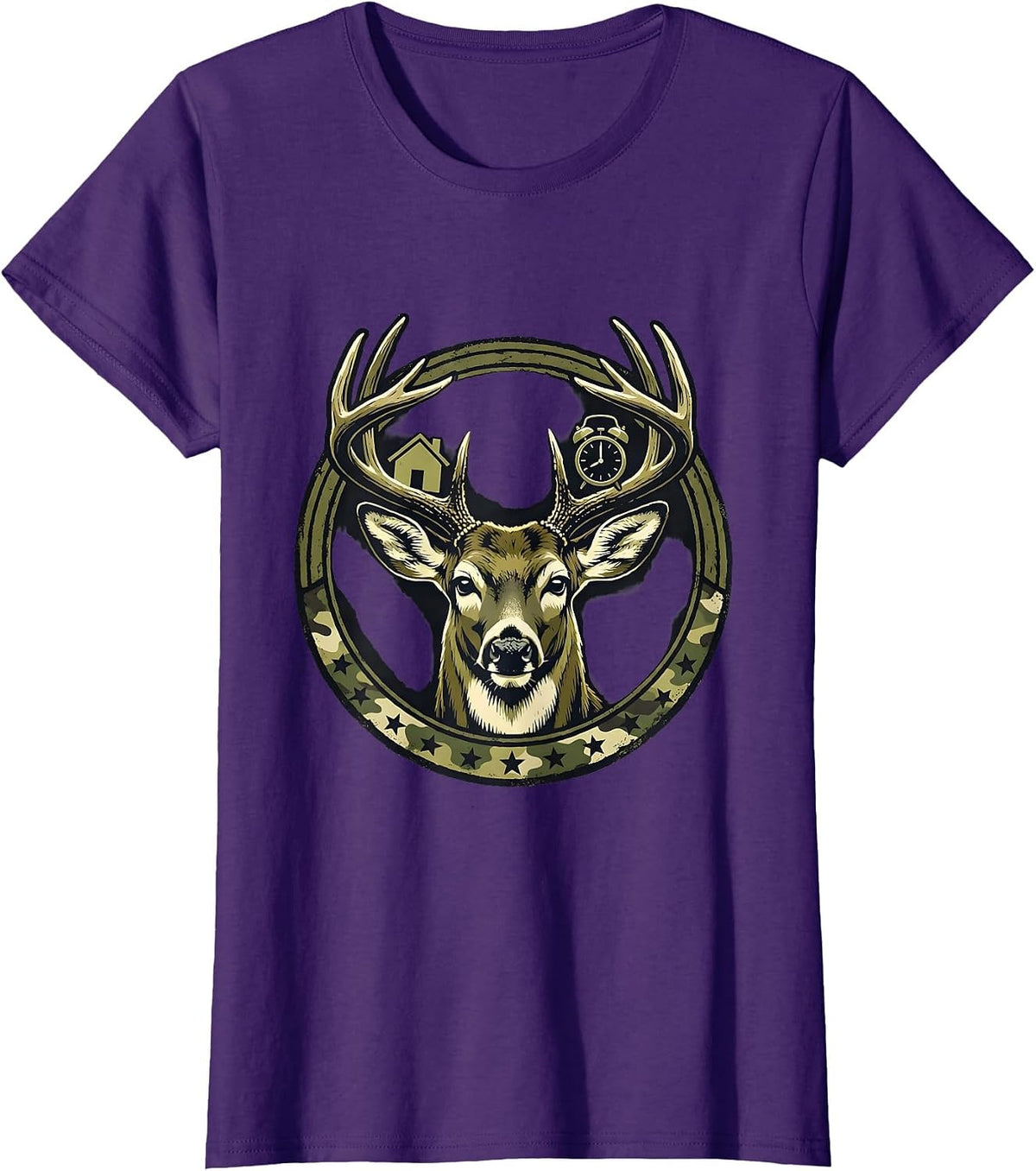 Women's Sealed Buck Badge Camo Deer Hunter Dad Gift T-Shirt - Purple