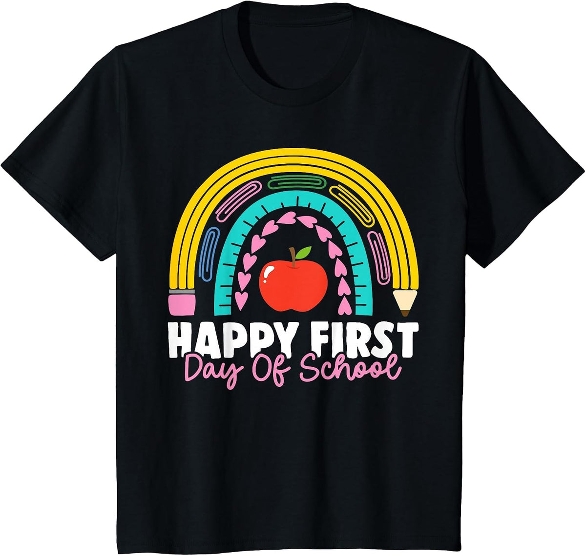 Happy First Day of School Teacher Back to School Rainbow T-Shirt - Black