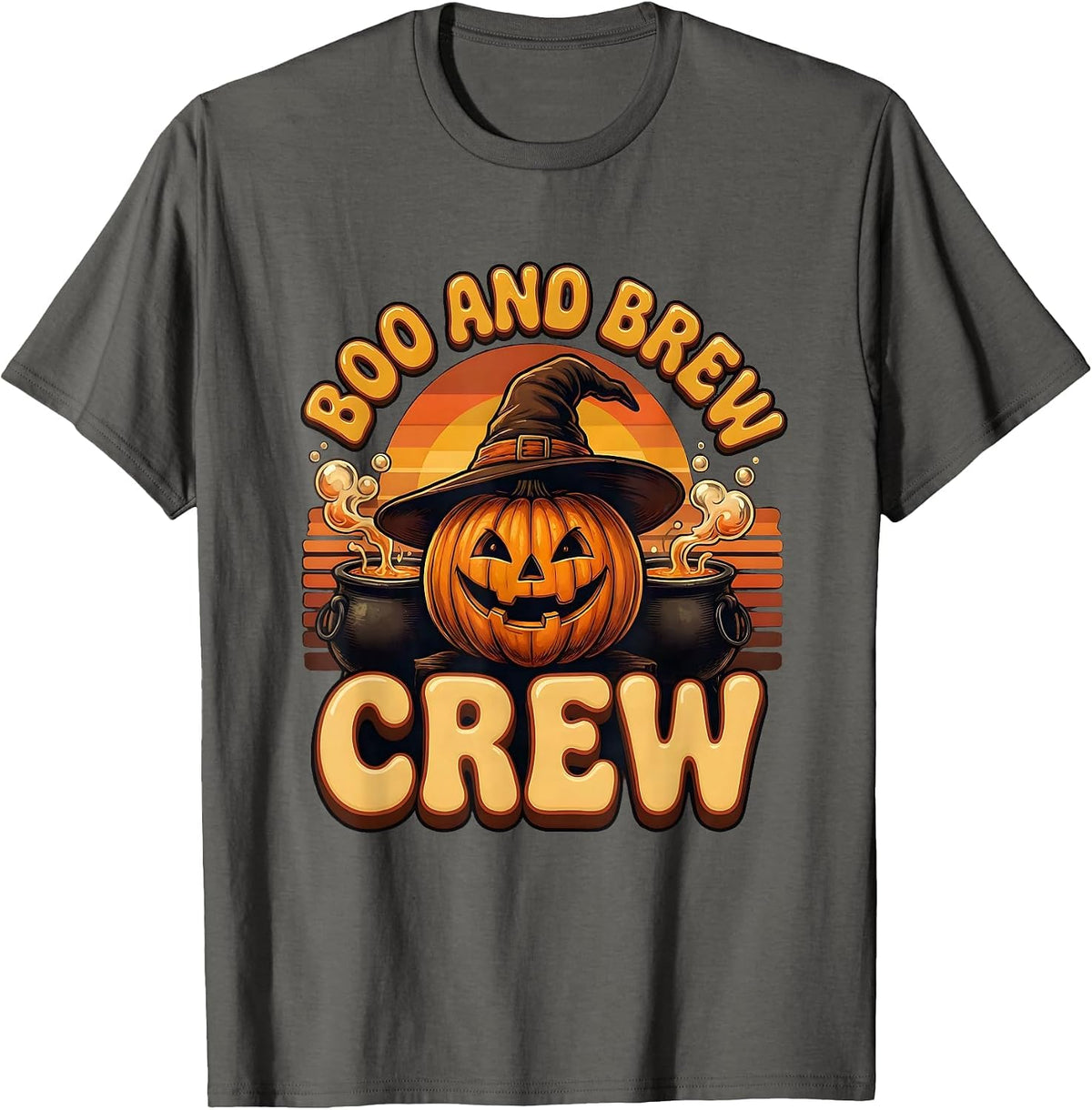 Boo and Brew Crew Halloween Design T-Shirt - Asphalt Grey