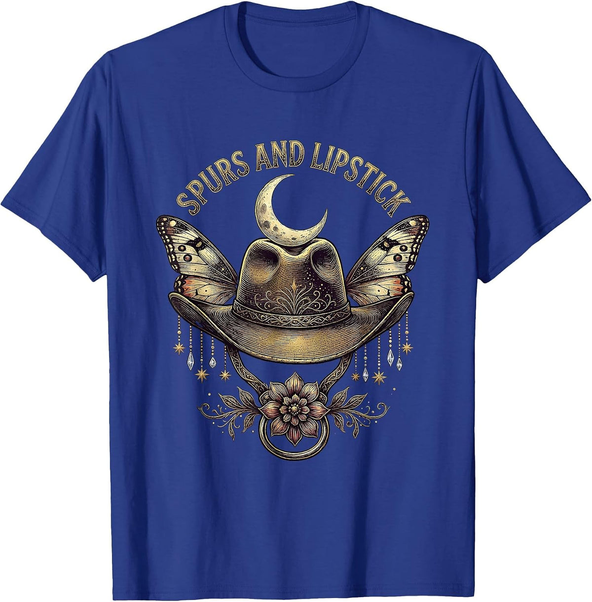 Men's Spurs and Lipstick Cowboy Western Design T-Shirt - Royal Blue