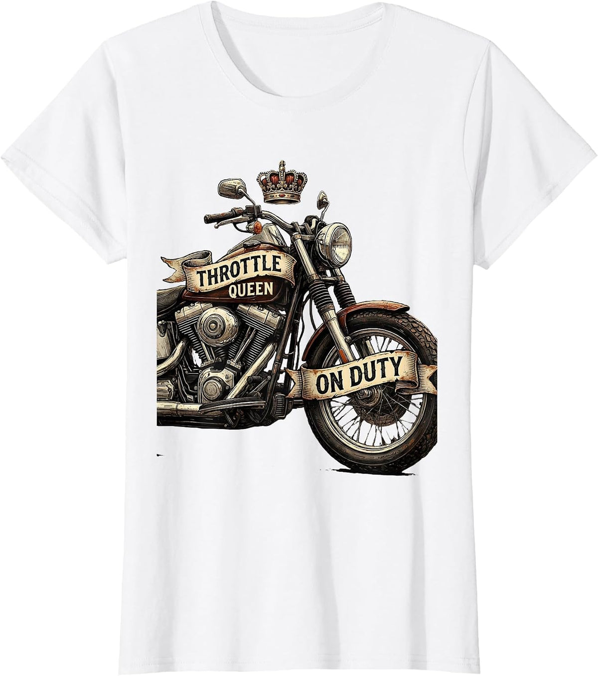 Throttle Queen On Duty Motorcycle Rider Design T-Shirt - White