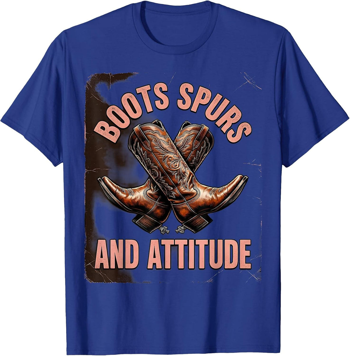 Boots Spurs and Attitude Cowboy Design T-Shirt - Royal Blue