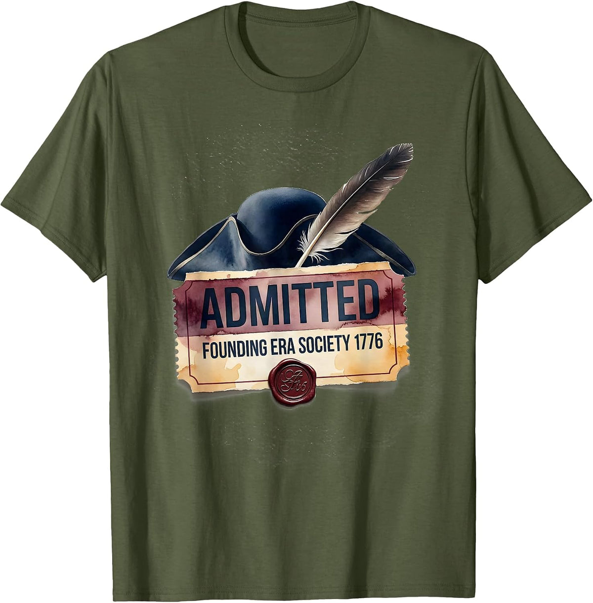 Men's Admitted Founding Era Society 1776 Funny History Teacher T-Shirt - Olive Green