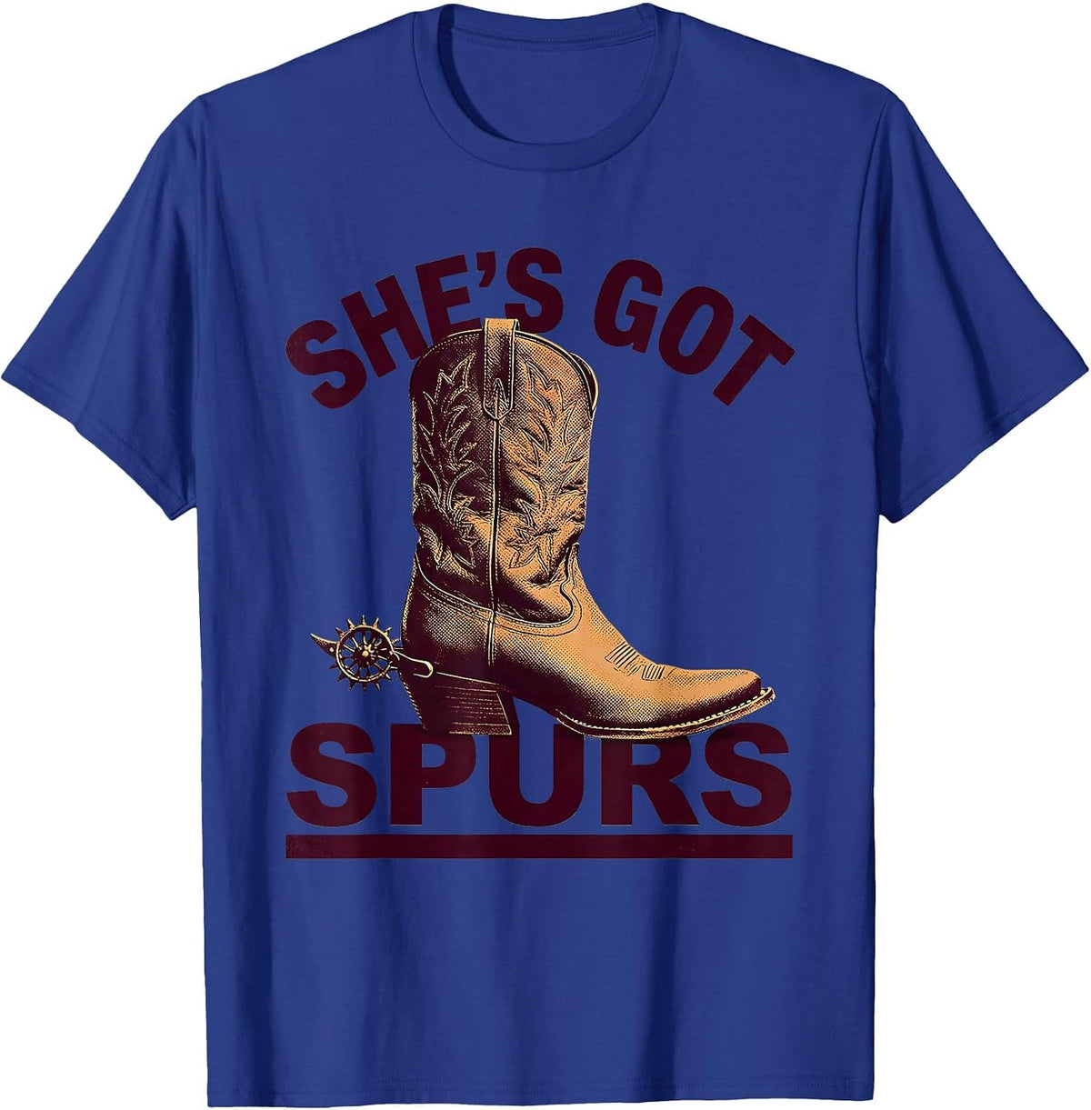 She's Got Spurs Girls Western Cowgirl Design T-Shirt - Royal Blue
