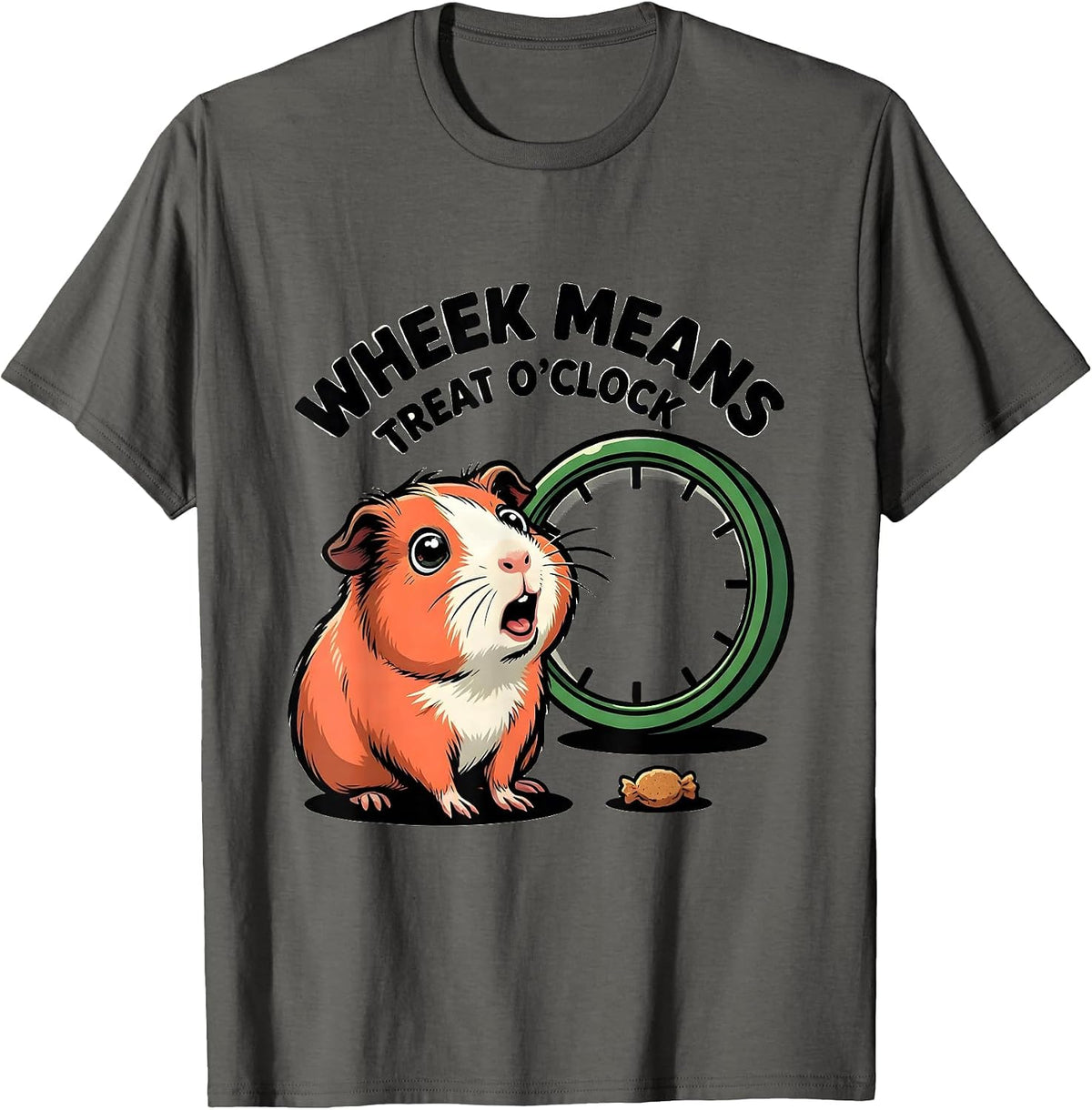 Wheek Means Treat O'Clock Funny Guinea Pig Pet Lover Gift T-Shirt - Asphalt Grey