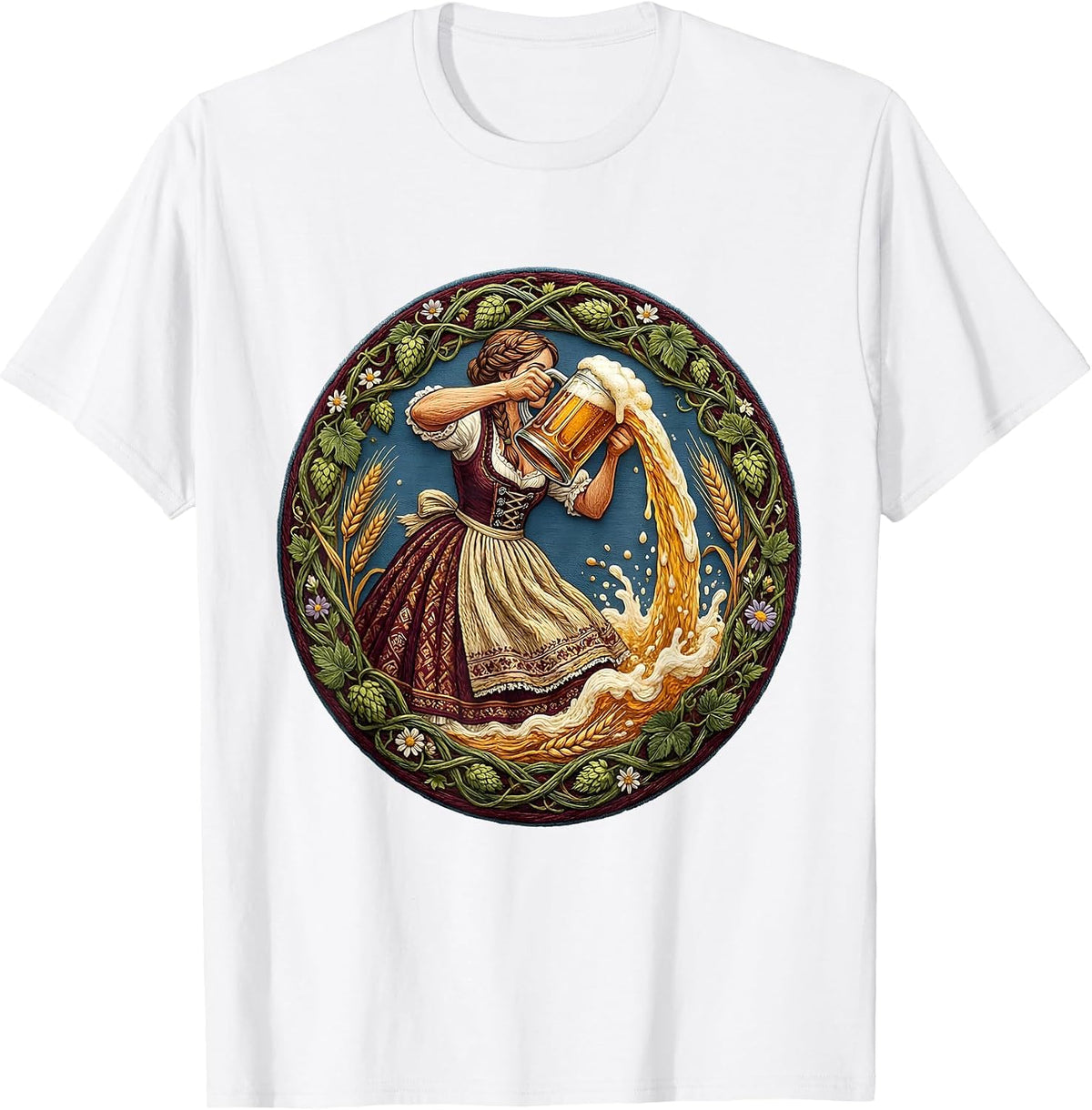 Men's Dirndl Beer Pourer Oktoberfest Illustration T-Shirt - White