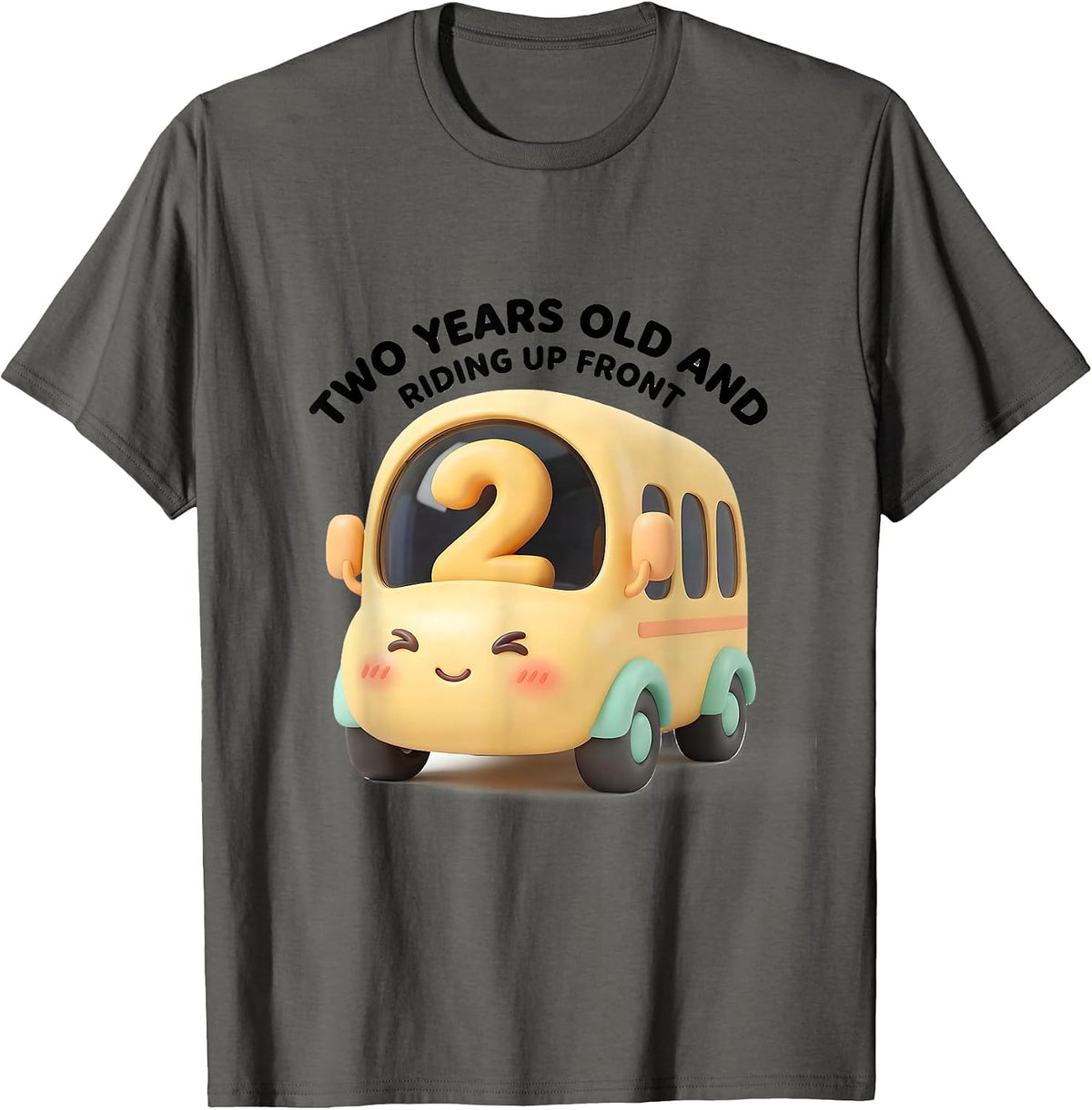 Two Years Old And Riding Up Front Cute Kawaii Toddler T-Shirt - Asphalt Grey