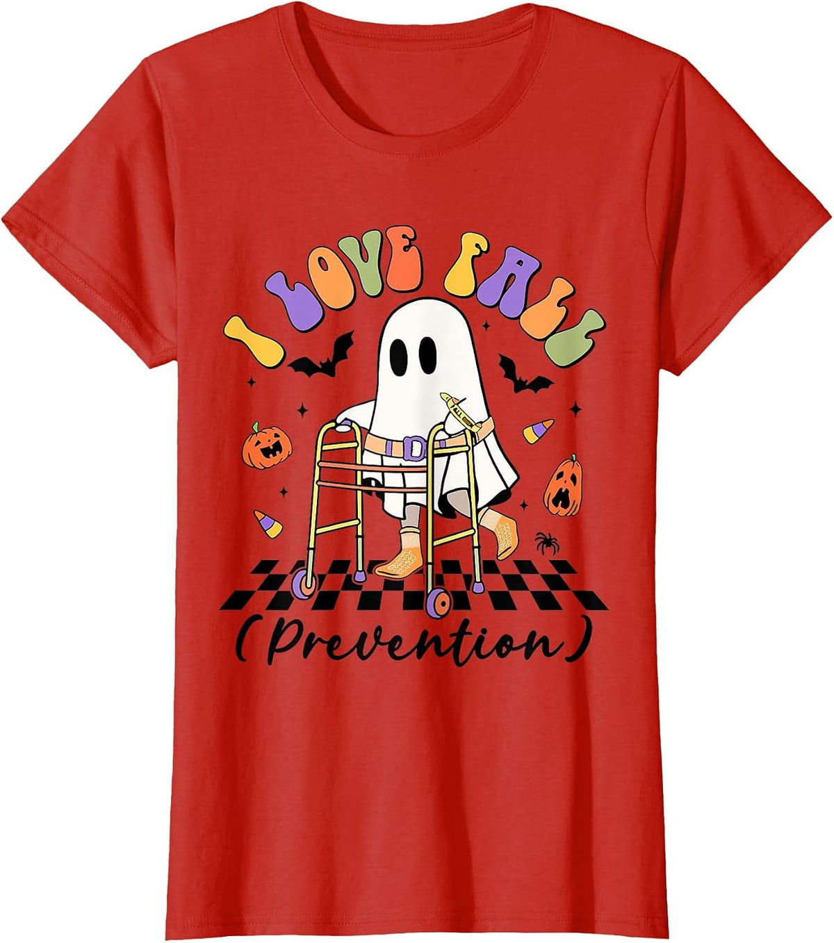 Cute I Love Fall Prevention Physical Therapy Ghost Halloween T-Shirt - Red