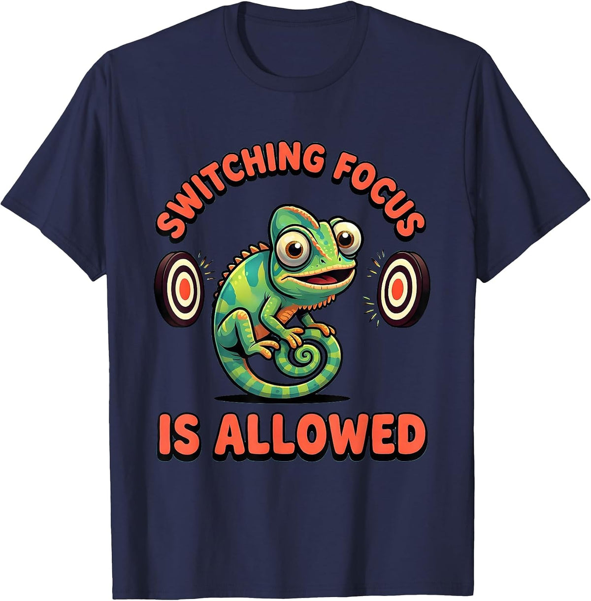 Men's Switching Focus Is Allowed Cartoon Chameleon ADHD Autism T-Shirt - Navy Blue