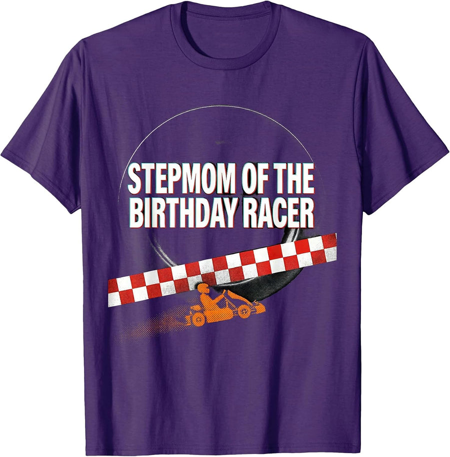 Men's Stepmom Of The Birthday Racer Pit Crew Race Car Birthday T-Shirt - Purple