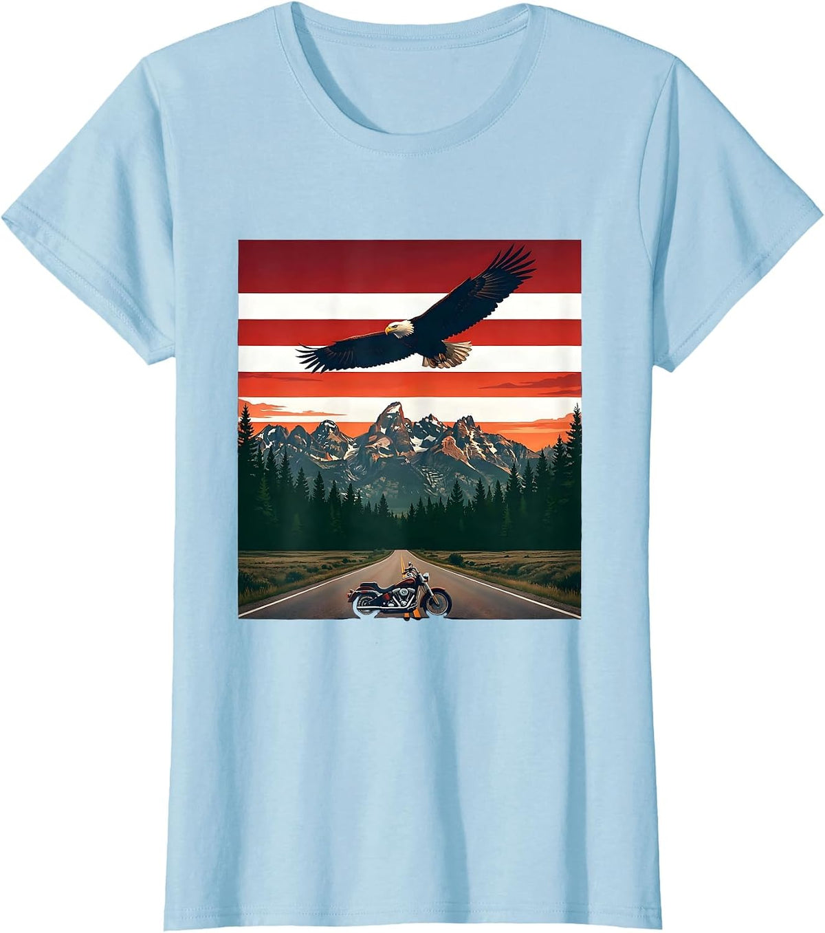 Women's USA Freedom Vintage Motorcycle Open Highway Graphic T-Shirt - Baby Blue