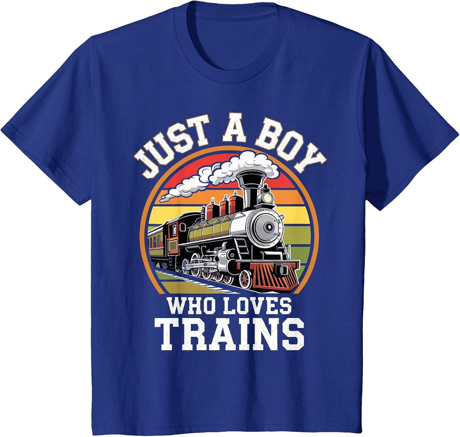 Kids Just A Boy Who Loves Trains T-Shirt - Royal Blue
