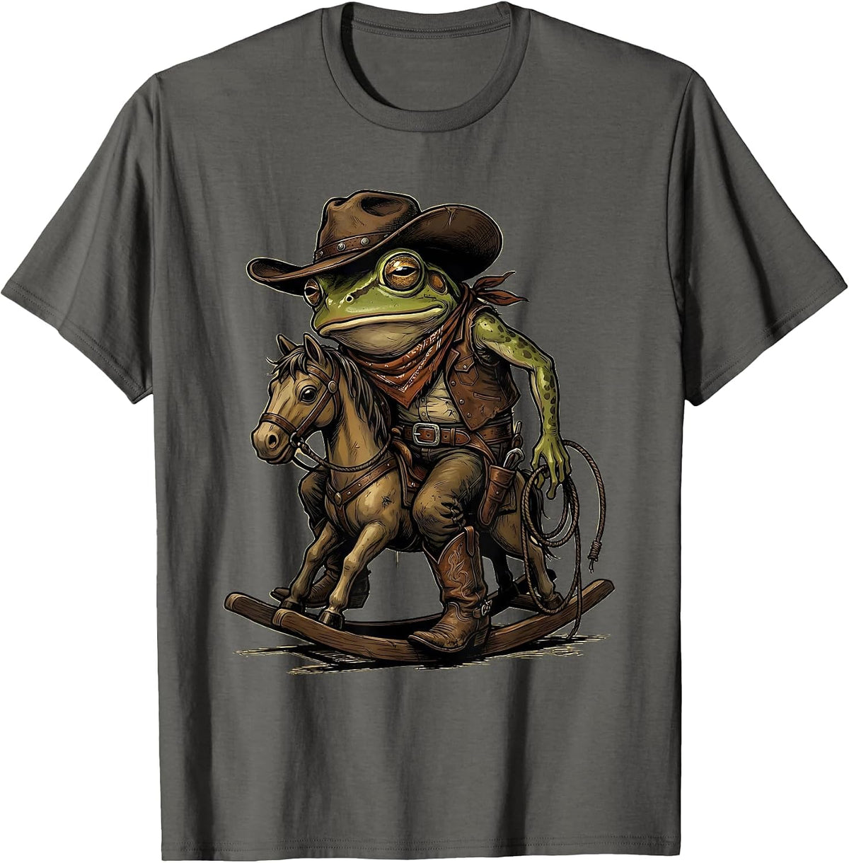 Men's Slumped Frog Cowboy Western Meme Humor T-Shirt - Asphalt Grey