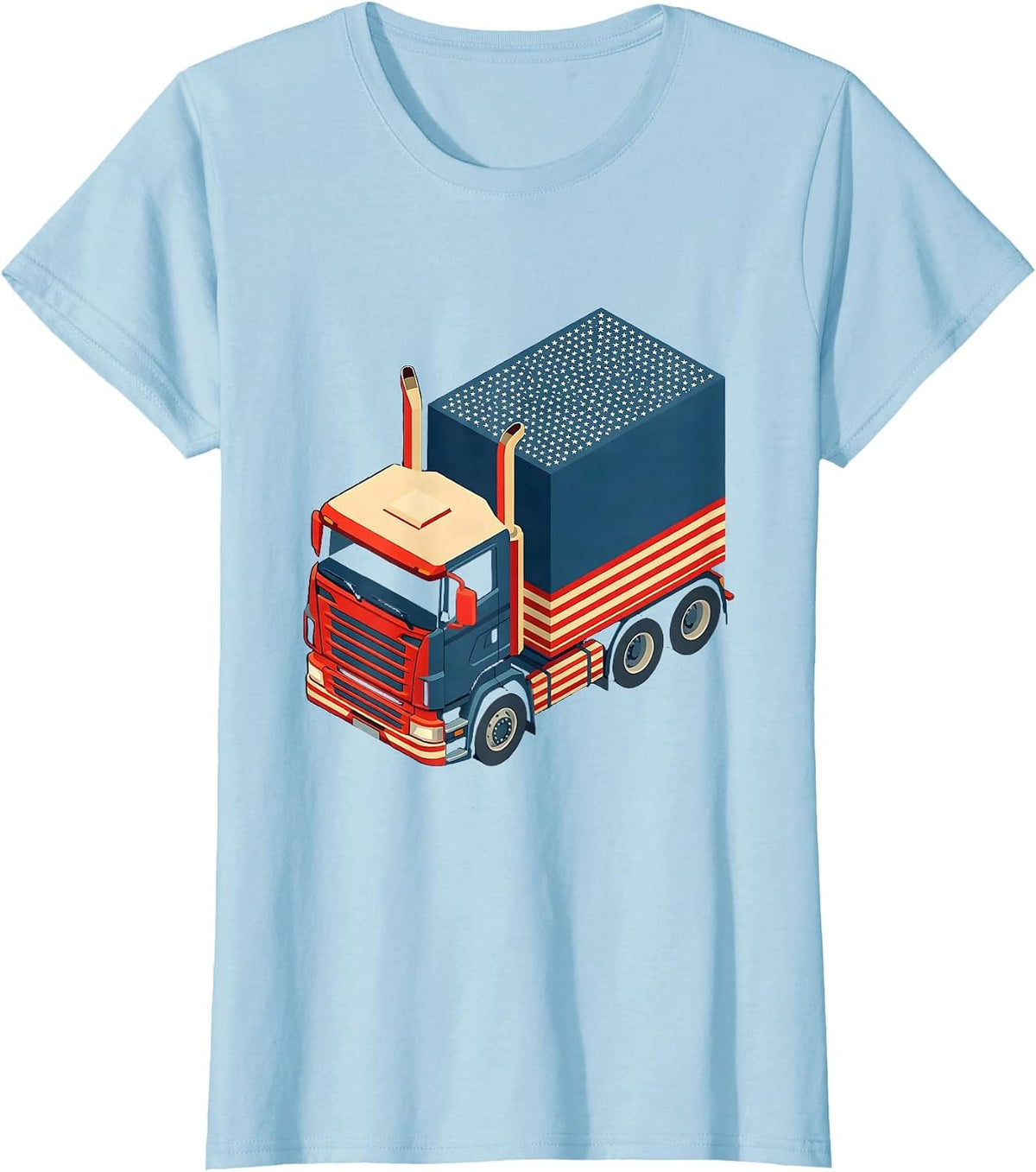 Women's American Flag Semi Truck Driver Patriotic Trucker Pride T-Shirt - Baby Blue