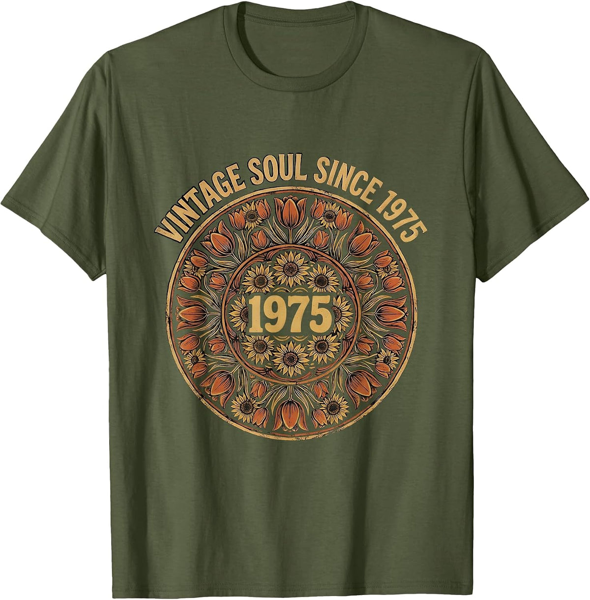 Vintage Soul Since 1975 Classic Birthday Design T-Shirt - Olive Green