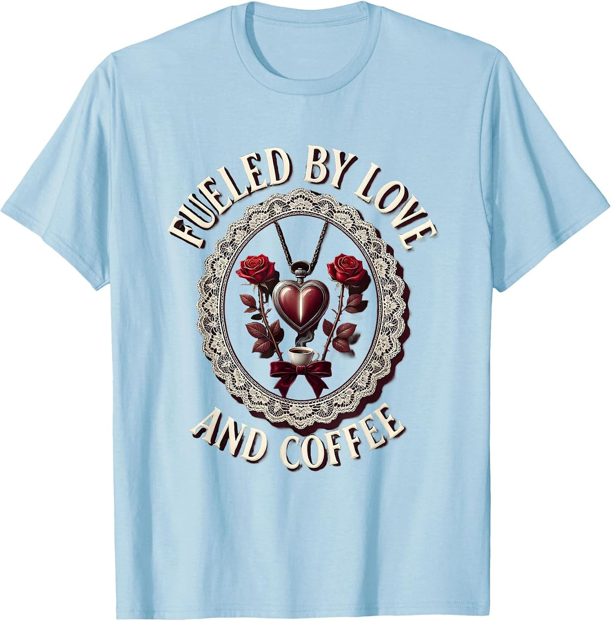 Men's Fueled by Love and Coffee Mimi Design T-Shirt - Baby Blue