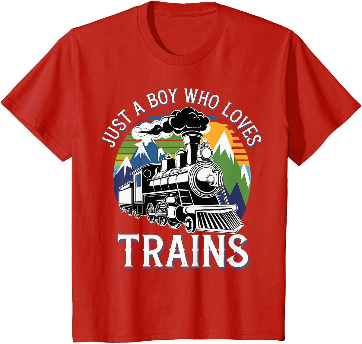 Just A Boy Who Loves Trains T-Shirt Tee for Kids Boys Toddlers Train Shirt - Red