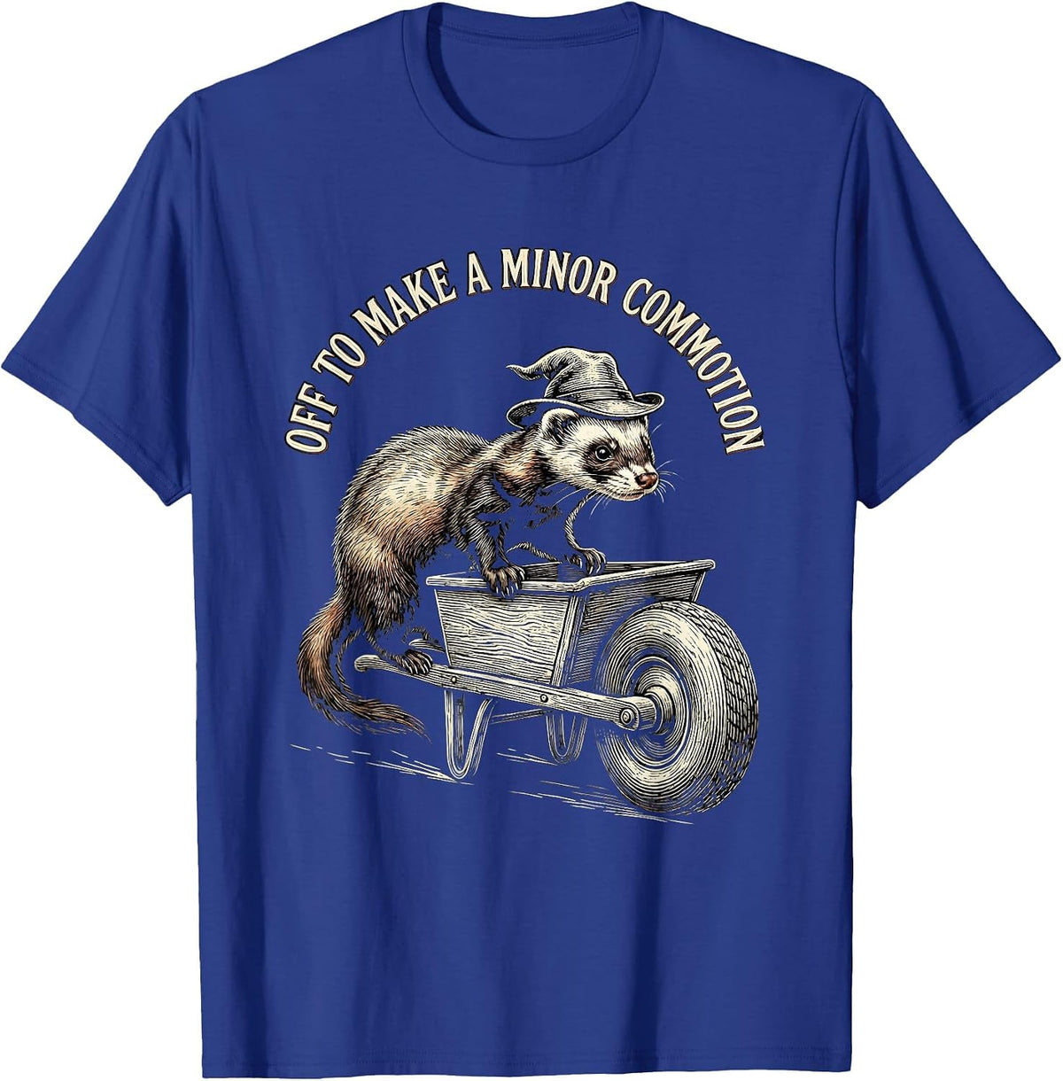 Off To Make A Minor Commotion Whimsical Ferret Humor T-Shirt - Royal Blue