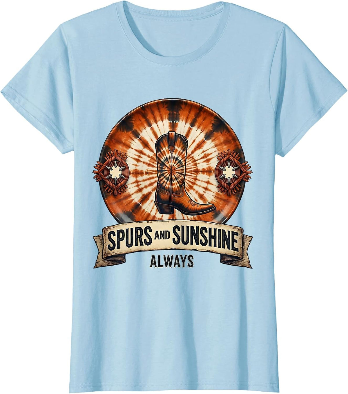 Women's Spurs and Sunshine Always Western Design T-Shirt - Baby Blue