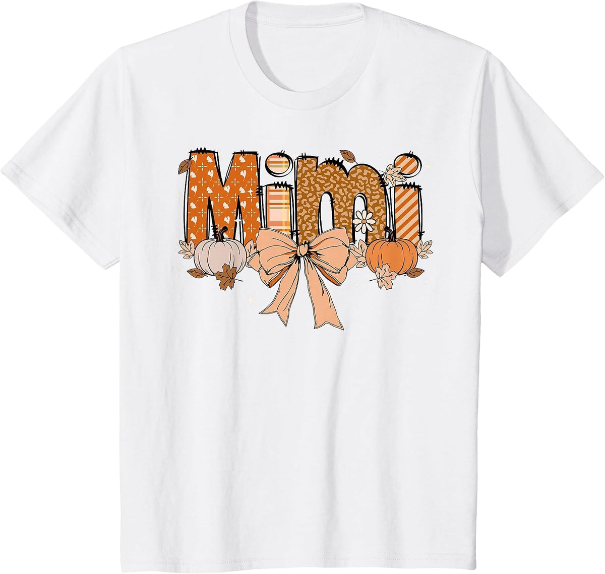 Mimi Pumpkin Fall Coquette Bow Thanksgiving Shirt Women Tees T-Shirts Mom Grandma - White
