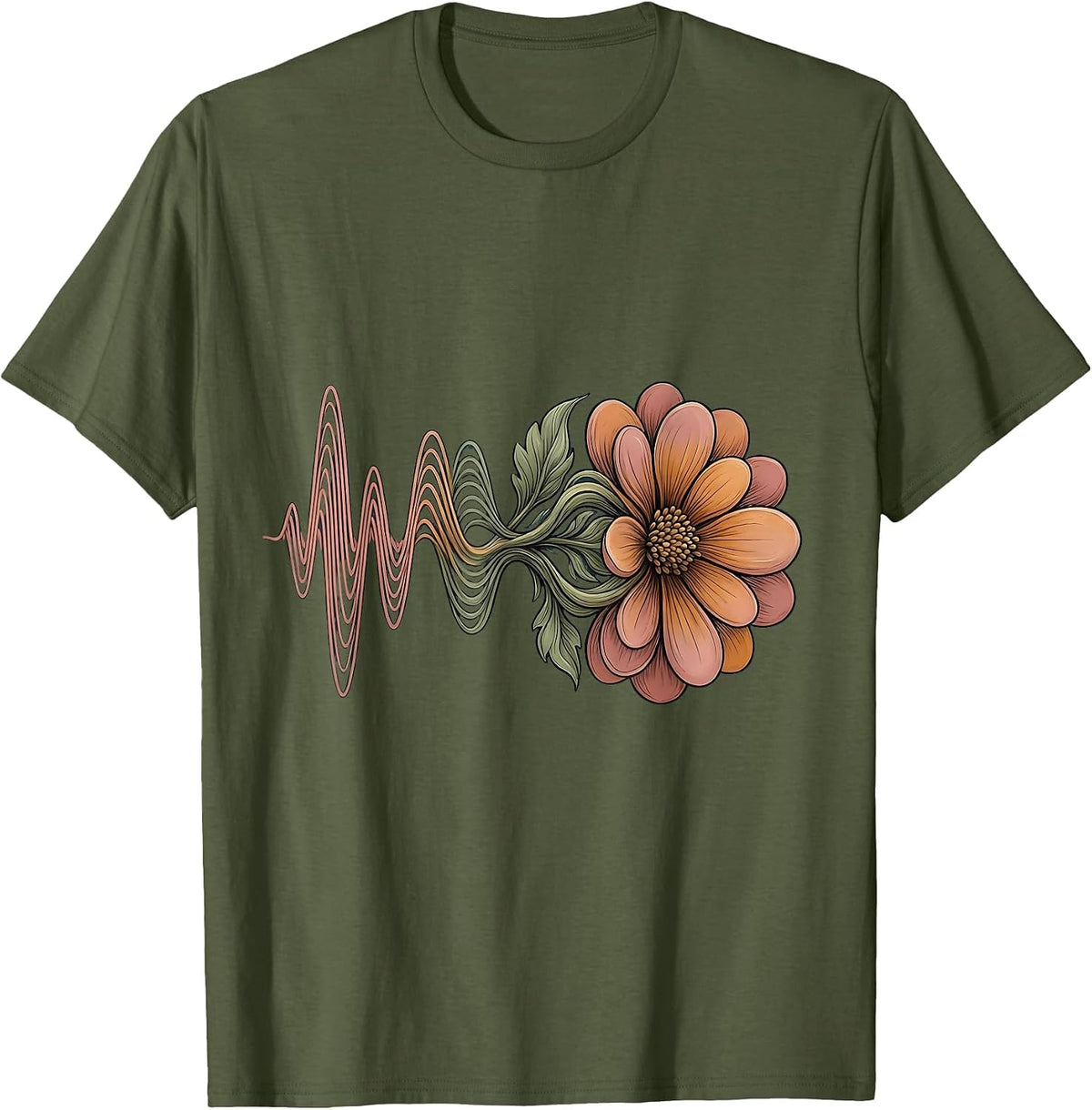 Speech Therapy Sound Wave Blooming Flower Art T-Shirt - Olive Green