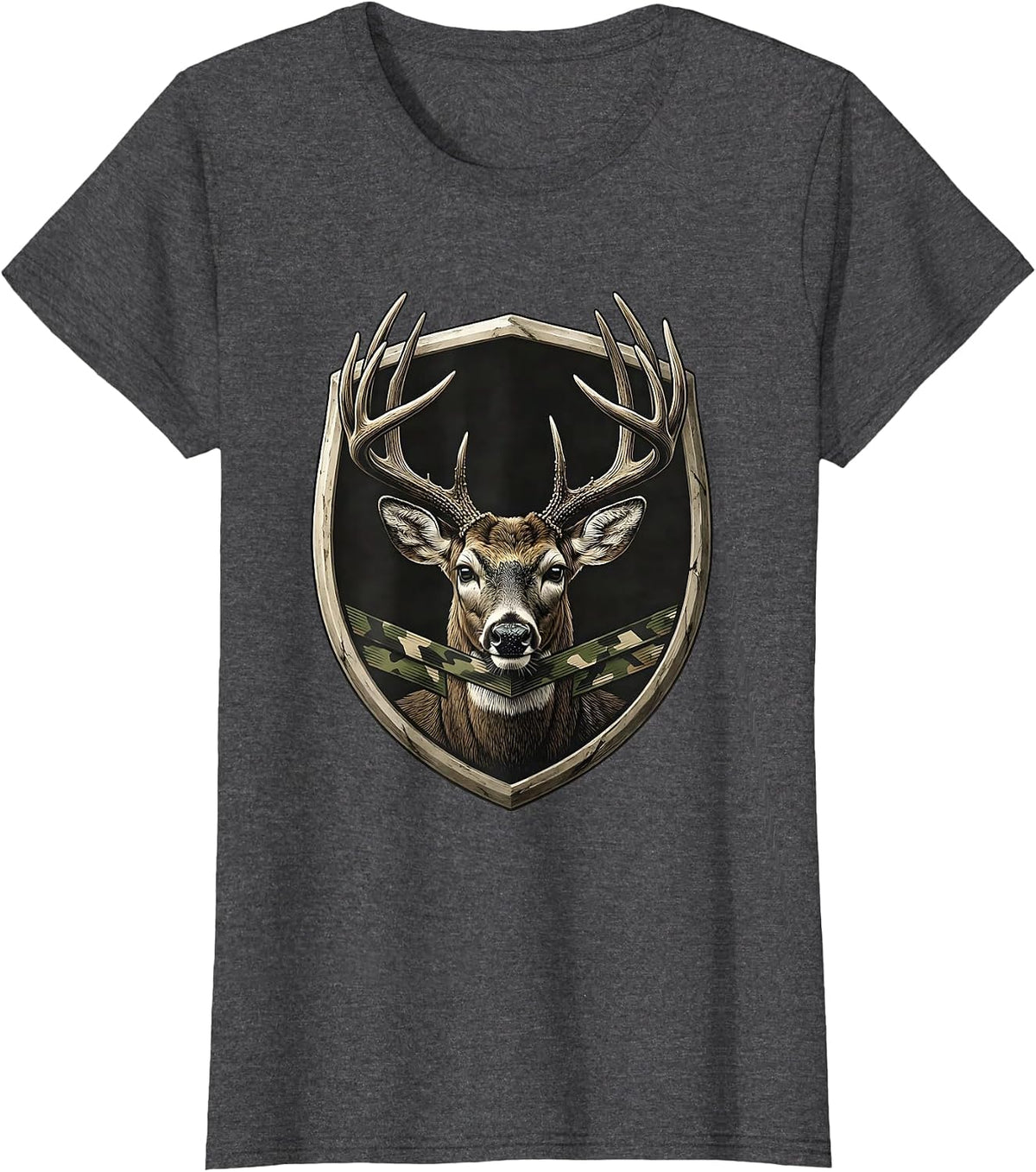 Women's Sealed Buck Shield Minimalist Deer Hunter Gift T-Shirt - Dark Heather Grey
