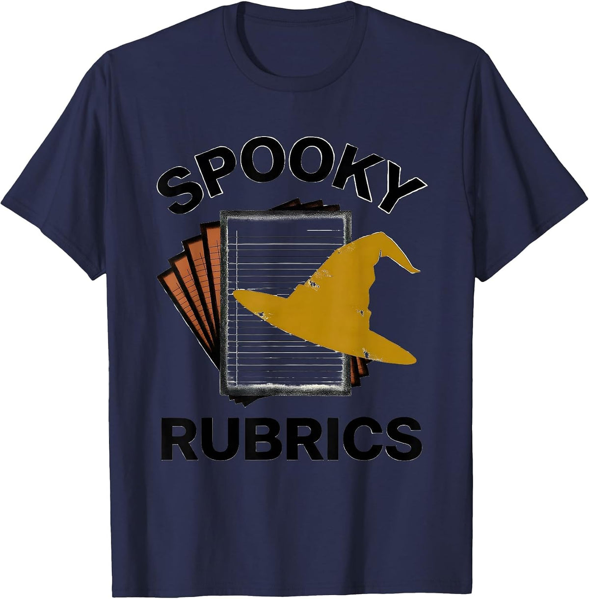Men's Spooky Rubrics Midcentury Modern Teacher Halloween Humor T-Shirt - Navy Blue