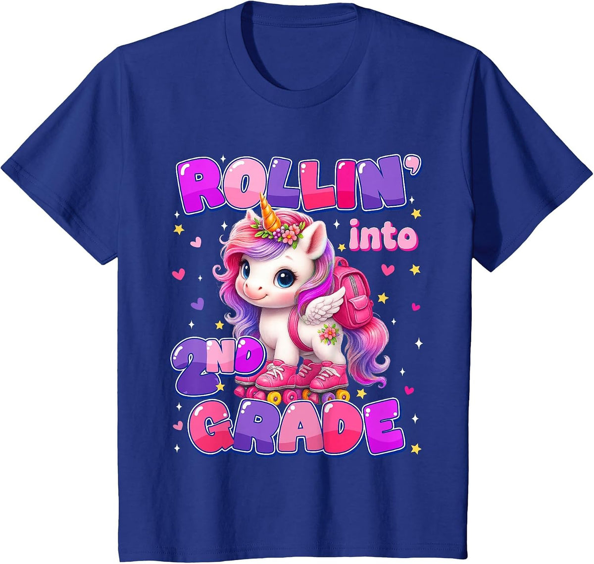 Rolling Into 2nd Grade Unicorn First Day of School Girls T-Shirt - Royal Blue