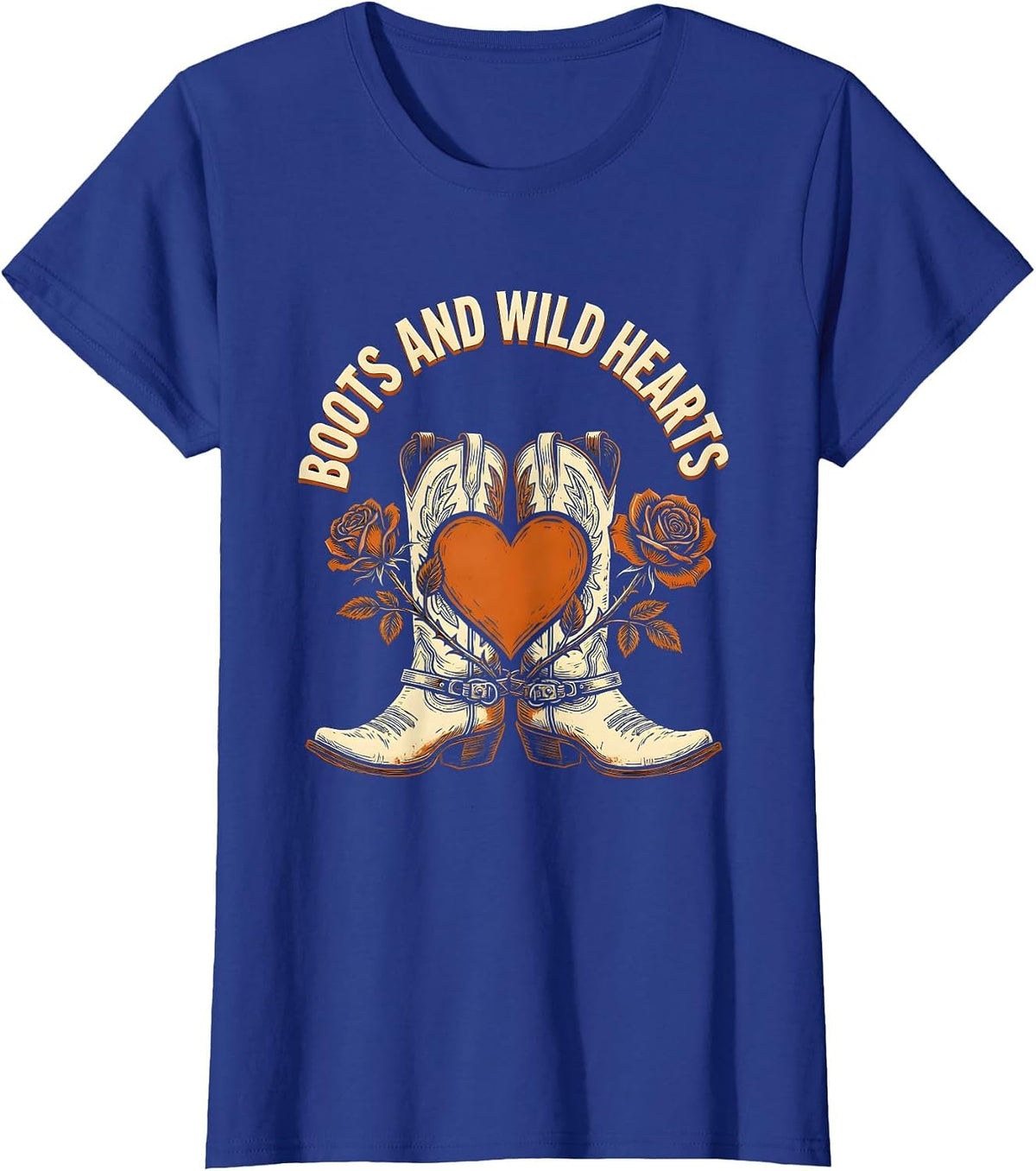 Women's Boots and Wild Hearts Western Design T-Shirt - Royal Blue
