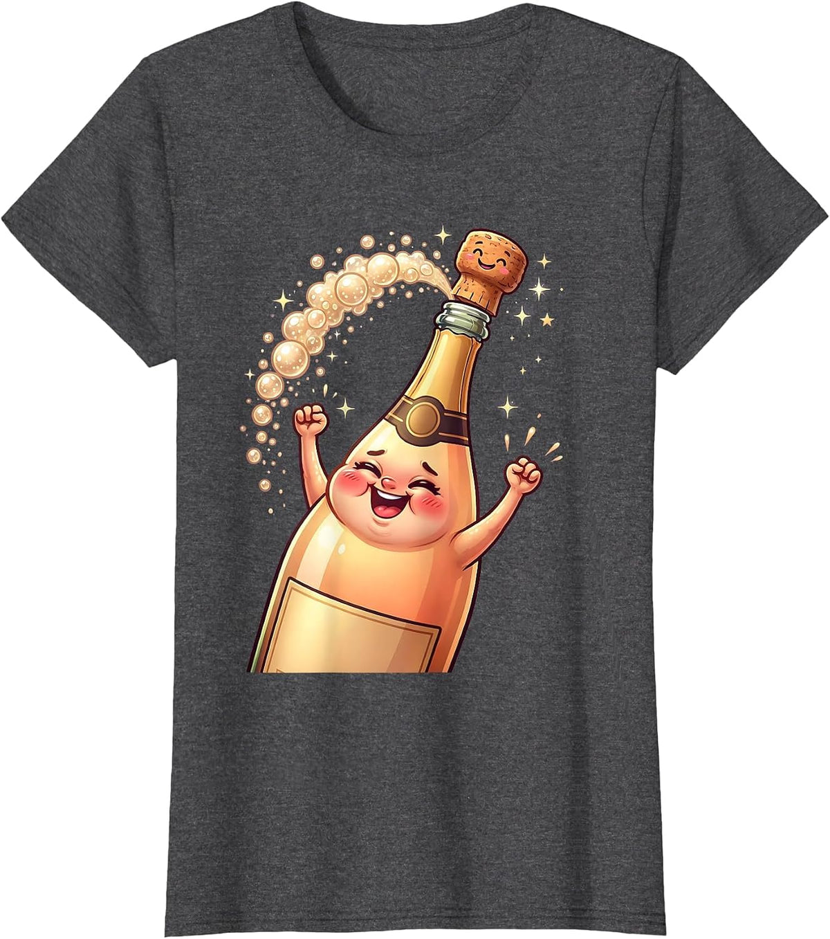 Women's Pop Pop Champagne Cork Launch Graphic Tee T-Shirt - Dark Heather Grey