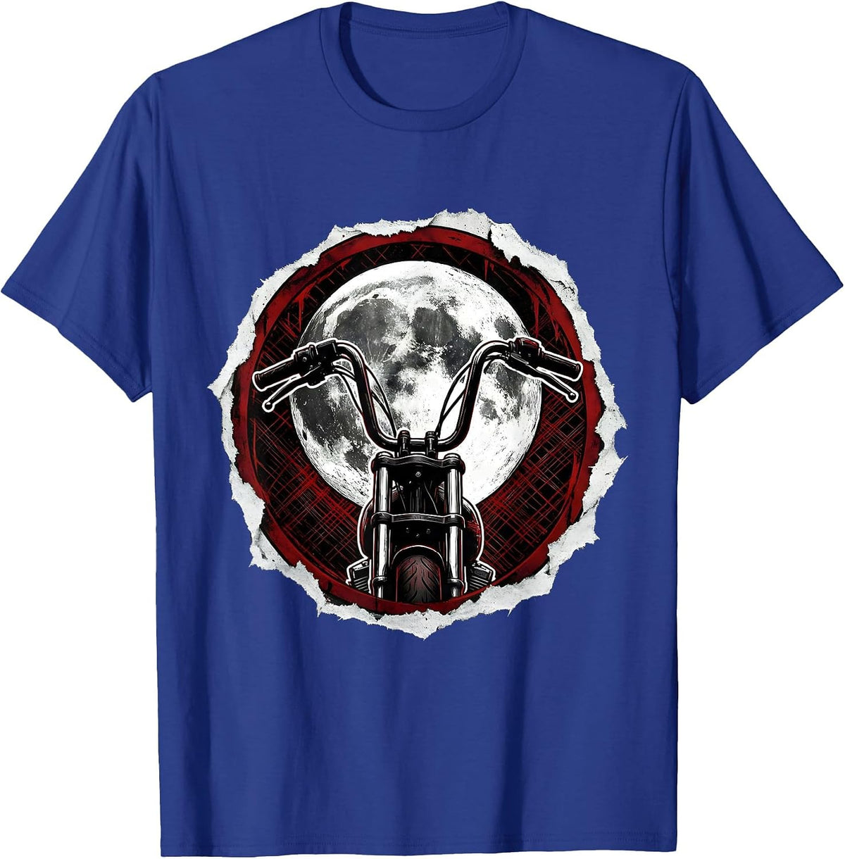 Full Moon Motorcycle Handlebars Graphic Tee T-Shirt - Royal Blue