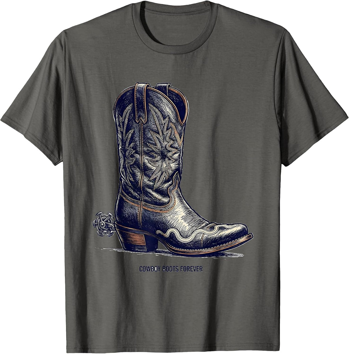 Cowboy Boots Forever Western Design T-Shirt - Asphalt Grey