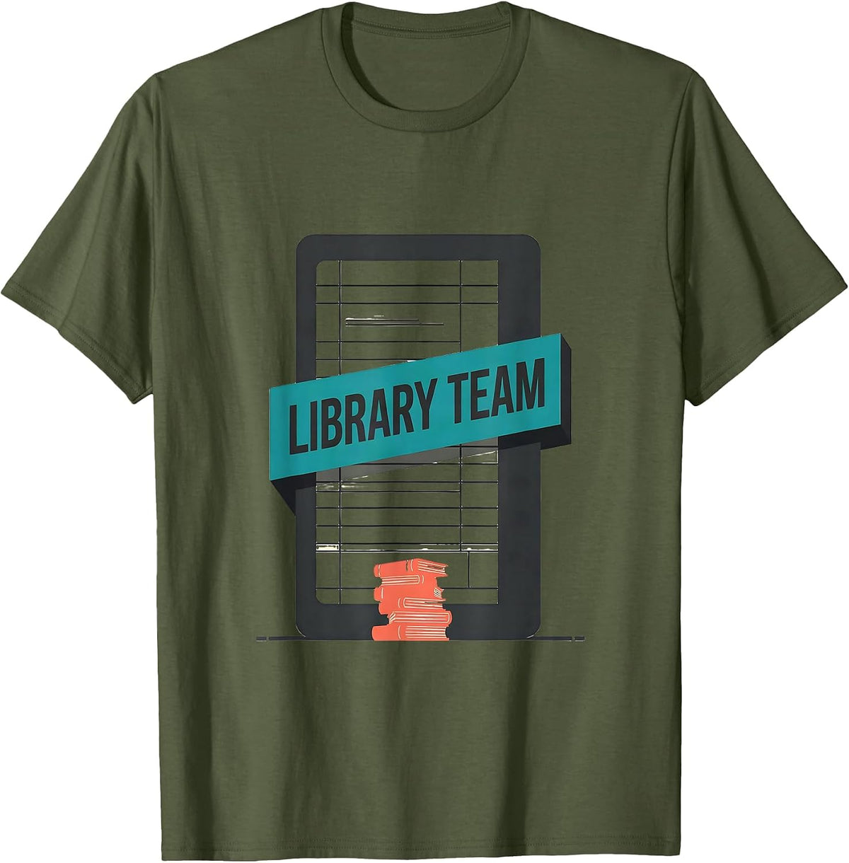 Library Team Midcentury Modern Teacher Crew First Day T-Shirt - Olive Green